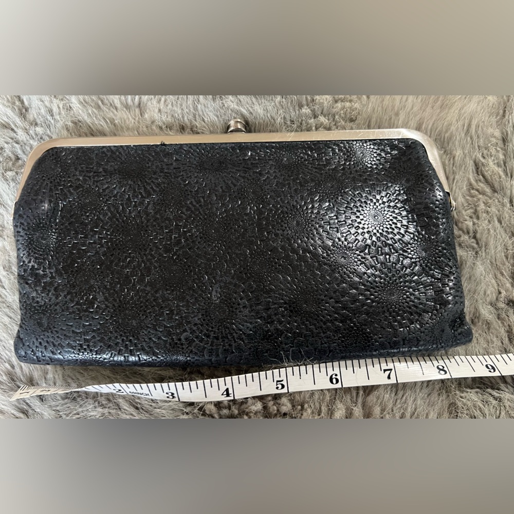 Hobo Textured Black Wallet with Silver Frame - Picture 7 of 8